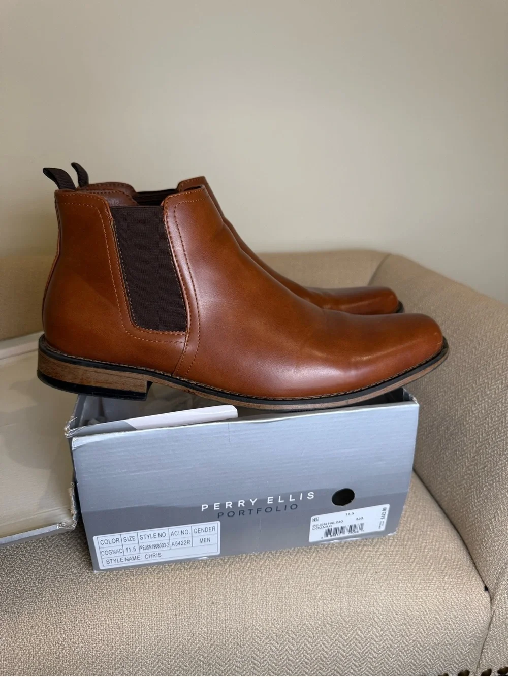 Perry Ellis Men's Chelsea Boots in Cognac Brown - Sleek Slip-On Dress Boots